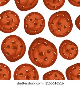 Seamless pattern, chocolate chip cookies on a white background