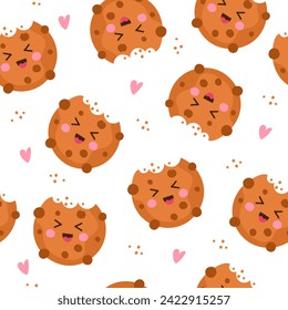Seamless pattern with chocolate chips cookies. Bakery product. Vector illustrations