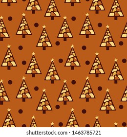 Seamless pattern. Chocolate Christmas trees. Different kinds of chocolate. Design of tablecloth, wrapping paper for cafes, restaurants, parties
