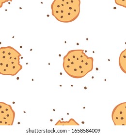 Seamless pattern chocolate cookies, cookies with chocolate. Lovely delicious sweets treats. Vector pattern for printing on textiles, paper, packaging, wallpaper.