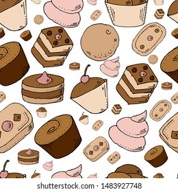 Seamless pattern of chocolate desserts.
