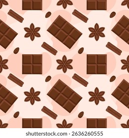 Seamless Pattern of Chocolate Desserts with Cakes and Melted Sweets in Flat Cartoon Style Illustration