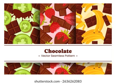 Seamless Pattern of Chocolate Desserts with Cakes and Melted Sweets in Flat Cartoon Style Illustration