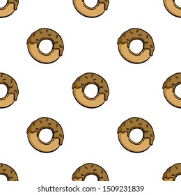 Seamless Pattern of Chocolate Donut With Doodle Style