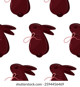 seamless pattern with chocolate Easter bunnies with pink ribbons, for Easter decorations