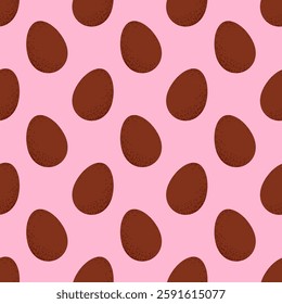 Seamless pattern with chocolate eggs on pink background. Vector Easter editable background.