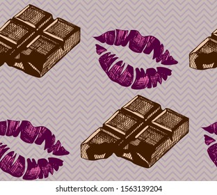 Seamless pattern with chocolate. Hand drawing decorative background. Vector pattern. Print for textile, cloth, wallpaper, scrapbooking