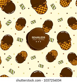 Seamless pattern of chocolate ice cream. vector illustration on yellow background