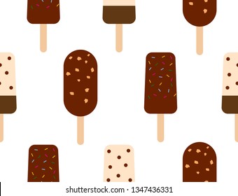 Seamless pattern of  chocolate ice cream pattern on white background - Vector illustration