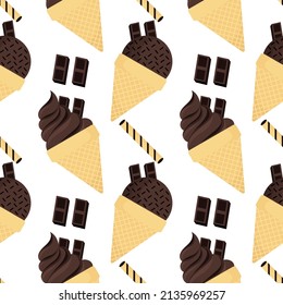 seamless pattern of chocolate ice cream on a white background