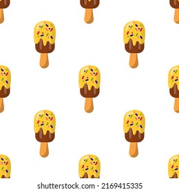 seamless pattern chocolate ice cream on a popsicle stick with icing. vector illustration on a white background.
