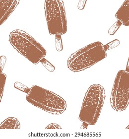 Seamless pattern with chocolate ice cream . Beautiful hand drawn sketch illustration for ice cream menu and textile.