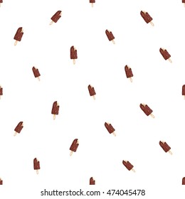 Seamless pattern with chocolate ice cream on stick. Hand drawn sketch elements in decorative fashion style. Bakery, ice-cream dessert inspired illustration.