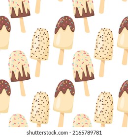 Seamless pattern with chocolate ice creams for summer prints, posters, wrapping paper, backgrounds, scrapbooking, textile, kids fashion, stationary.
