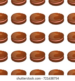 Seamless pattern with chocolate macaroon on white. Vector illustration