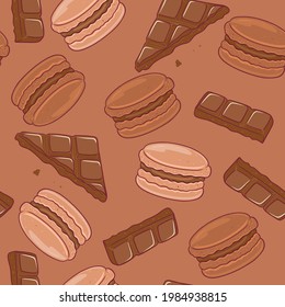 Seamless pattern with chocolate macaroons. Vector graphics.