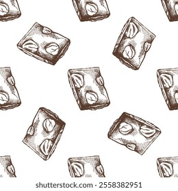 Seamless pattern of chocolate nougat sketch on white background