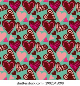 seamless pattern chocolate and pink hearts vector 