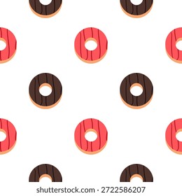 Patrón sin fisuras de rosquillas de chocolate y fresa sobre un fondo blanco