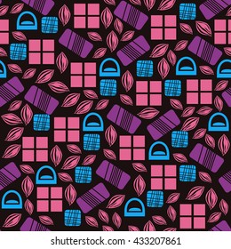 Seamless pattern with chocolate sweets isolated on dark background. Assortment of cocao items. Various tasty gourmet products. Can be used for wallpaper and wrapping paper. Mix. Vector
