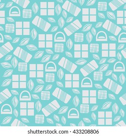 Seamless pattern with chocolate sweets isolated on blue background. Assortment of cocao items. Various tasty gourmet products. Can be used for wallpaper and wrapping paper. Mix. Vector