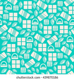 Seamless pattern with chocolate sweets isolated on blue background. Assortment of cocao items. Various tasty gourmet products. Can be used for wallpaper and wrapping paper. Mix. Vector