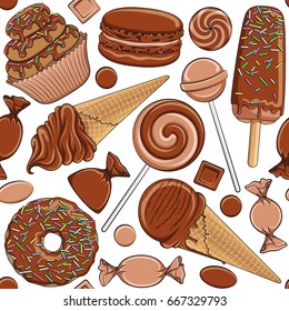 Seamless pattern with chocolate sweets. Vector illustration.