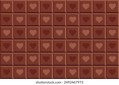 Seamless pattern of chocolate texture with hearts. Vector Illustration