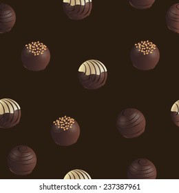 seamless pattern of chocolates on a brown background