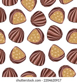 Seamless pattern of chocolates on a white background.Vector pattern for textiles, candy packages.