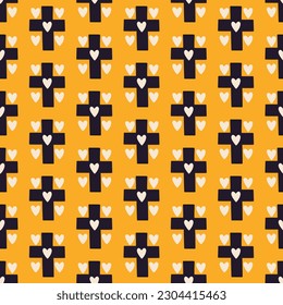 Patrón sin foco con cruces cristianas. Imprimir para textil, papel pintado, cubiertas, superficie. Para tela de moda. Estilización retro. Patrón religioso sin fisuras