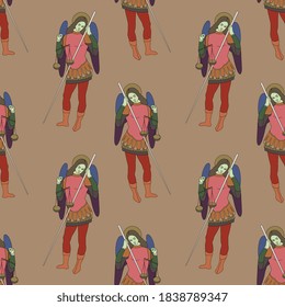 Seamless pattern with Christian knight angels. Archangel Michael.