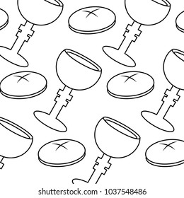seamless pattern christianity religious grail and bread vector illustration outline design