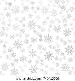 Seamless pattern. Christmas abstract background made of snowflakes on white. Design postcards, posters, greeting for the new year. Vector illustration.