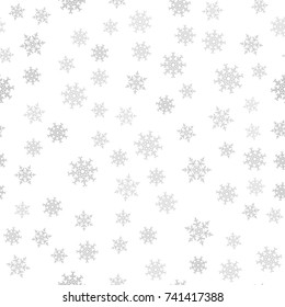 Seamless pattern. Christmas abstract background made of snowflakes on white. Design postcards, posters, greeting for the new year. Vector illustration.