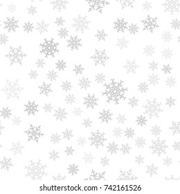 Seamless pattern. Christmas abstract background made of snowflakes on white. Design postcards, posters, greeting for the new year. Vector illustration.