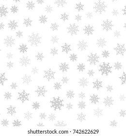 Seamless pattern. Christmas abstract background made of snowflakes on white. Design postcards, posters, greeting for the new year. Vector illustration.