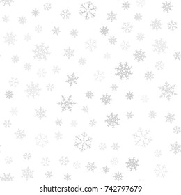 Seamless pattern. Christmas abstract background made of snowflakes on white. Design postcards, posters, greeting for the new year. Vector illustration.