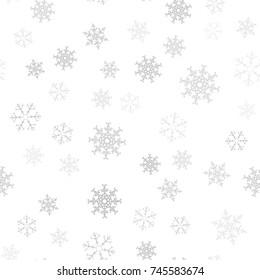 Seamless pattern. Christmas abstract background made of snowflakes on white. Design postcards, posters, greeting for the new year. Vector illustration.