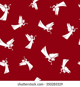 Seamless Pattern with Christmas Angel  ,Christmas Angel  on a Red Background,  Vector Illustration