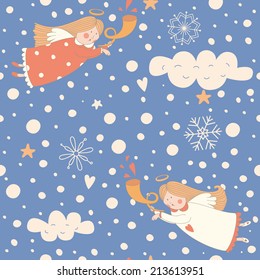 Seamless pattern with Christmas angel and snowflakes. EPS 10. No transparency. No gradients.