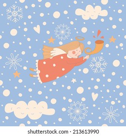 Seamless pattern with Christmas angel and snowflakes. EPS 10. No transparency. No gradients.