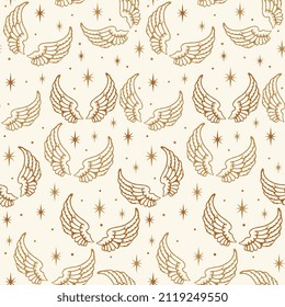 Seamless pattern of Christmas Angel Wings with  Stars- Christmas vector design 