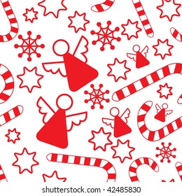 Seamless pattern with christmas angels, candy canes, snowflakes and stars. Vector illustration for your design.
