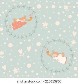 Seamless pattern with Christmas angels. EPS 10. No transparency. No gradients.