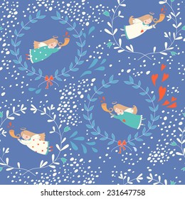 Seamless pattern with Christmas angels. EPS 10. No transparency. No gradients.