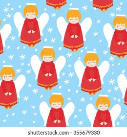 Seamless pattern with christmas angels in vintage style.