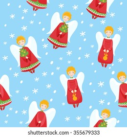 Seamless pattern with christmas angels in vintage style.