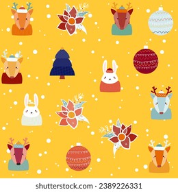 seamless pattern with christmas animals