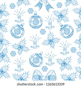 Seamless Pattern. Christmas background hand drawn. Christmas decoration vector illustration.